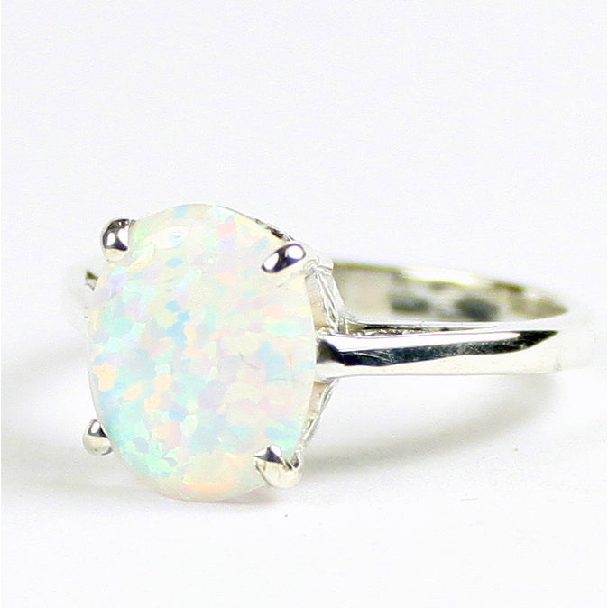 Sterling Silver Ladies Ring Created White Opal SR055 Image 2