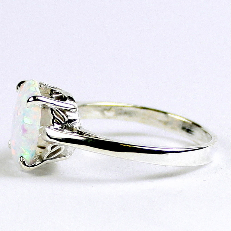 Sterling Silver Ladies Ring Created White Opal SR055 Image 3