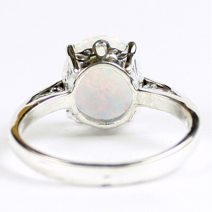 Sterling Silver Ladies Ring Created White Opal SR055 Image 4