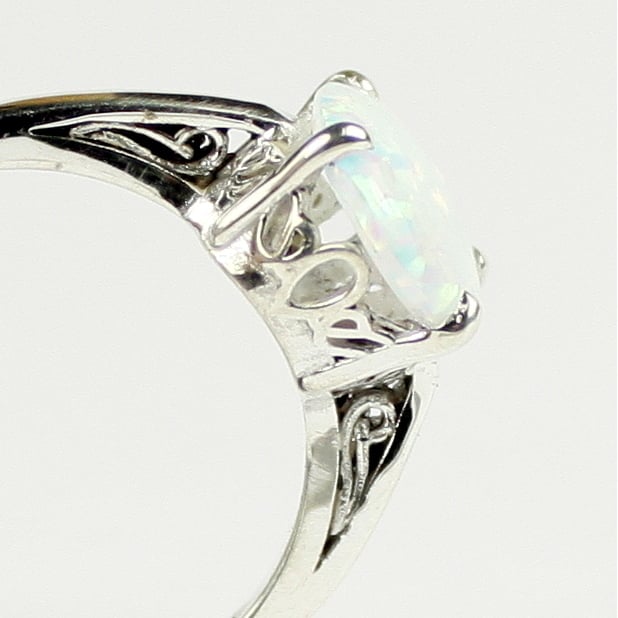 Sterling Silver Ladies Ring Created White Opal SR055 Image 4