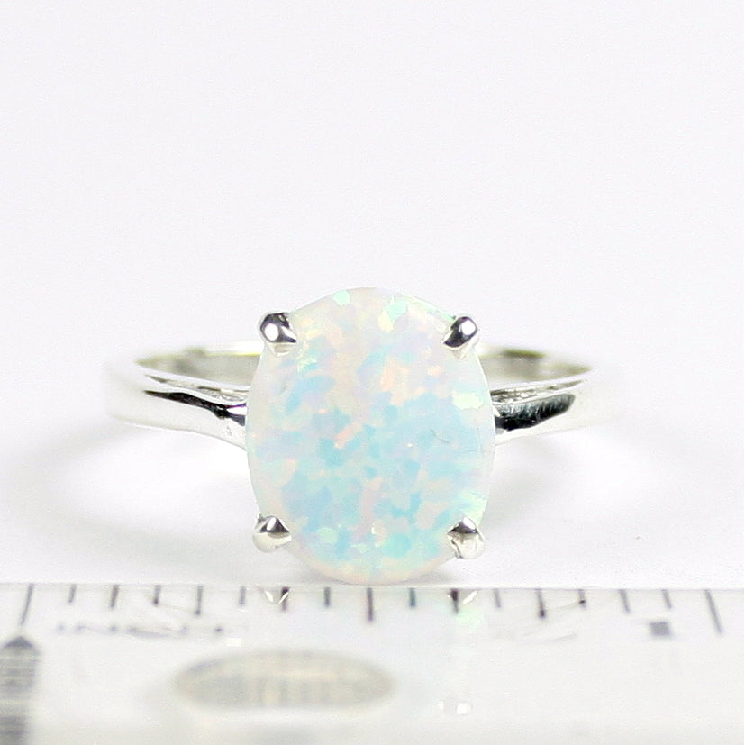 Sterling Silver Ladies Ring Created White Opal SR055 Image 6