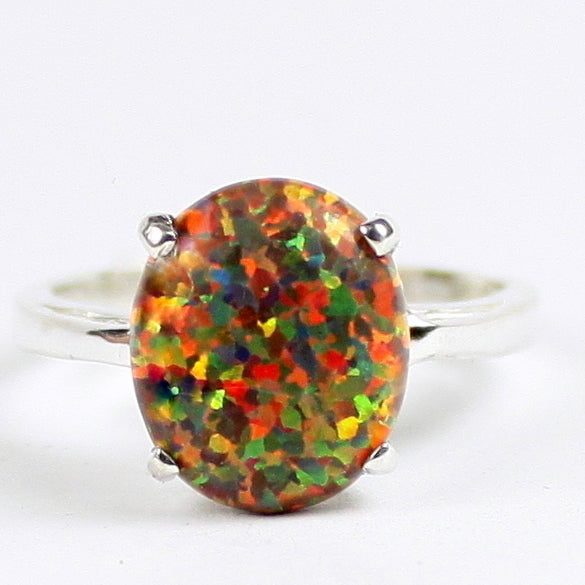 Sterling Silver Ladies Ring Created Red Brown Opal SR055 Image 1