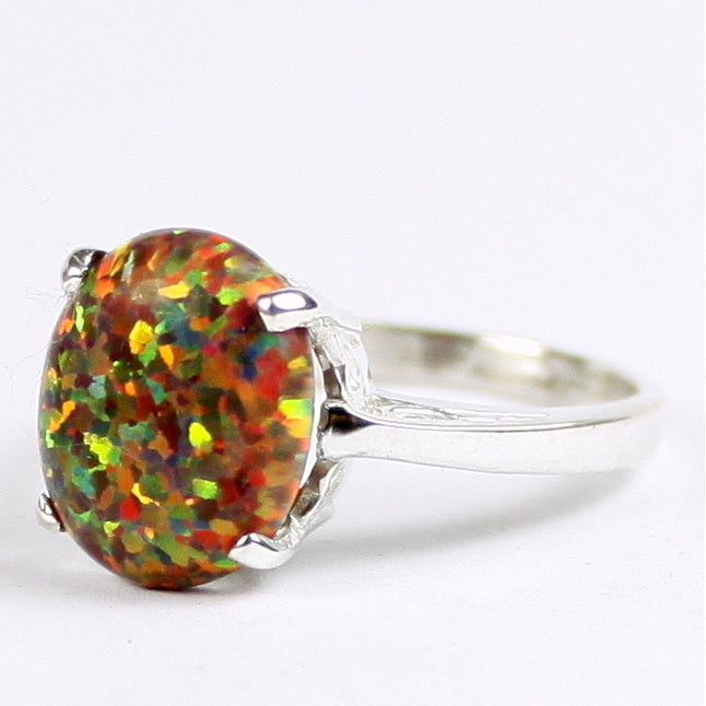 Sterling Silver Ladies Ring Created Red Brown Opal SR055 Image 2