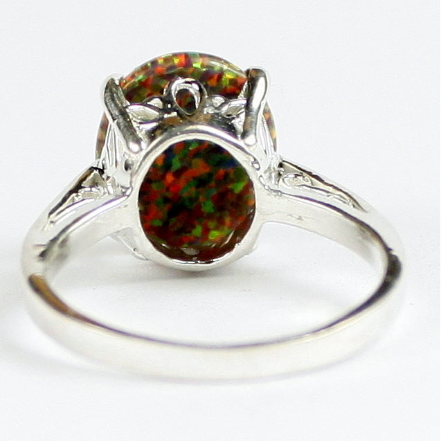 Sterling Silver Ladies Ring Created Red Brown Opal SR055 Image 4