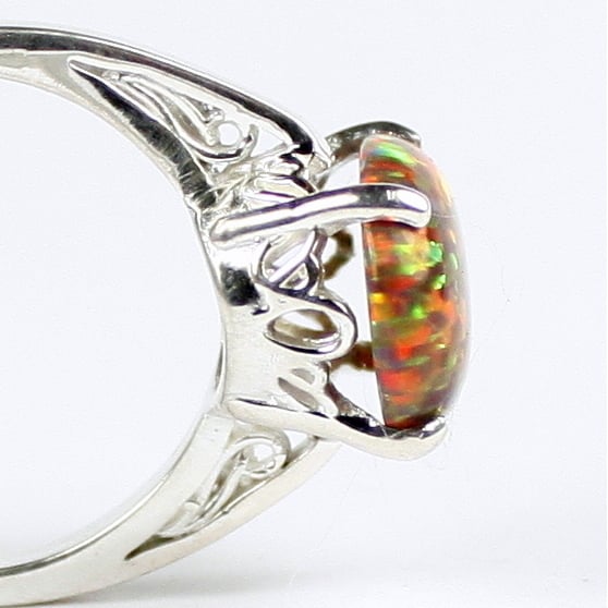 Sterling Silver Ladies Ring Created Red Brown Opal SR055 Image 4