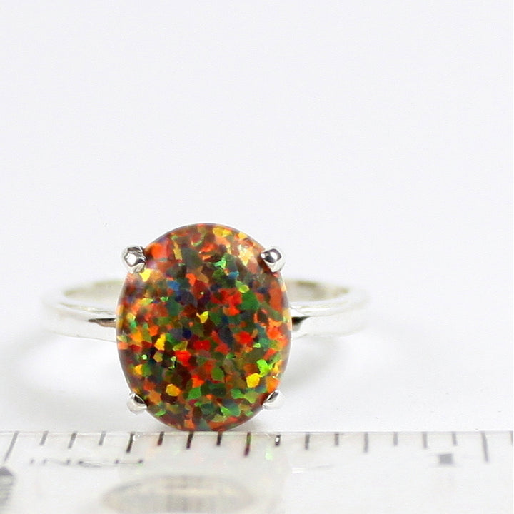 Sterling Silver Ladies Ring Created Red Brown Opal SR055 Image 6