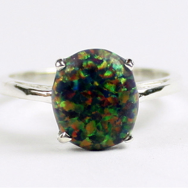 Sterling Silver Ladies Ring Created Black Opal SR055 Image 1