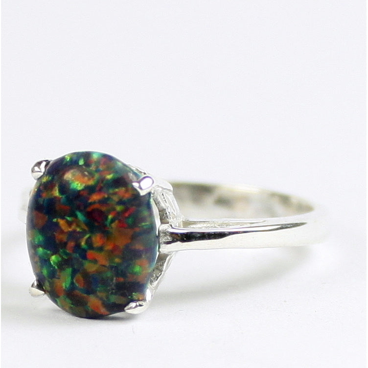 Sterling Silver Ladies Ring Created Black Opal SR055 Image 2