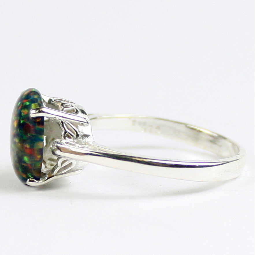 Sterling Silver Ladies Ring Created Black Opal SR055 Image 3