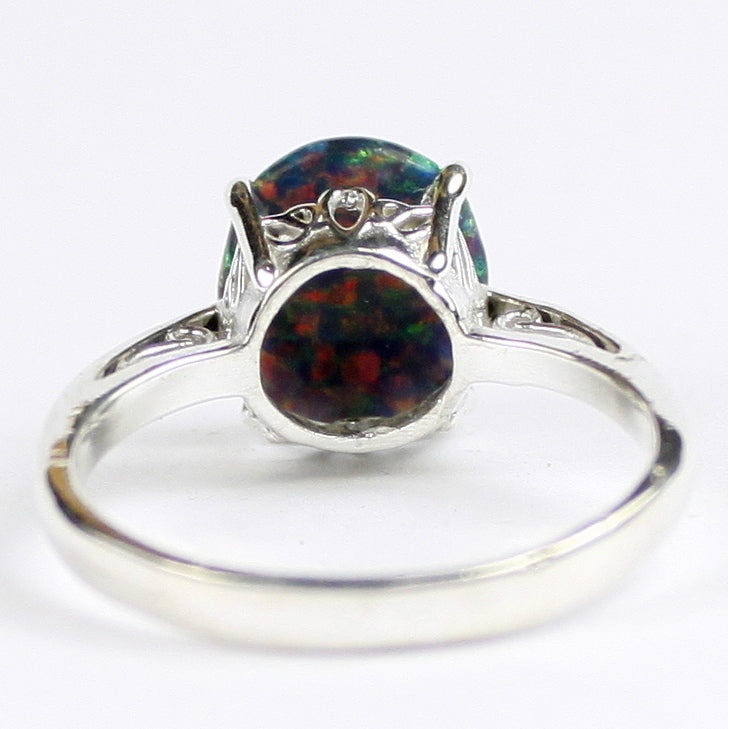 Sterling Silver Ladies Ring Created Black Opal SR055 Image 4