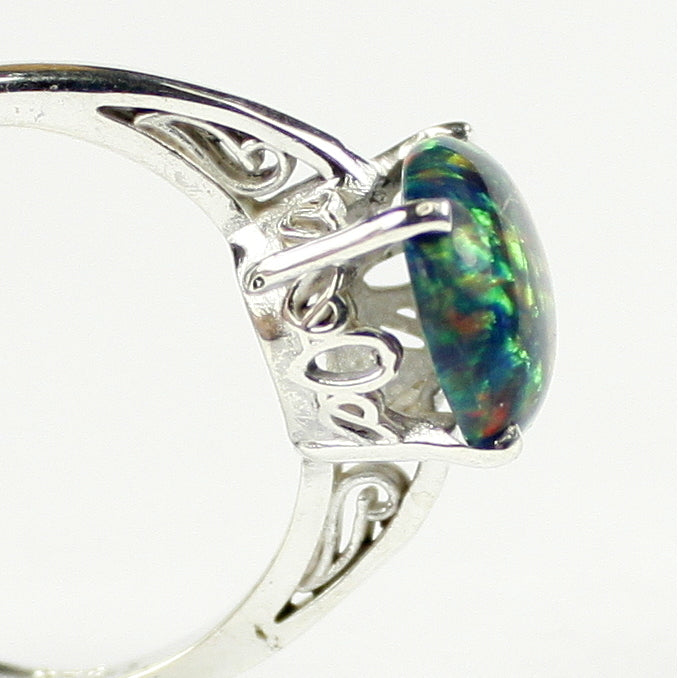 Sterling Silver Ladies Ring Created Black Opal SR055 Image 4