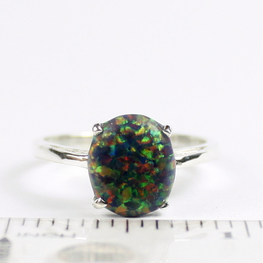 Sterling Silver Ladies Ring Created Black Opal SR055 Image 6