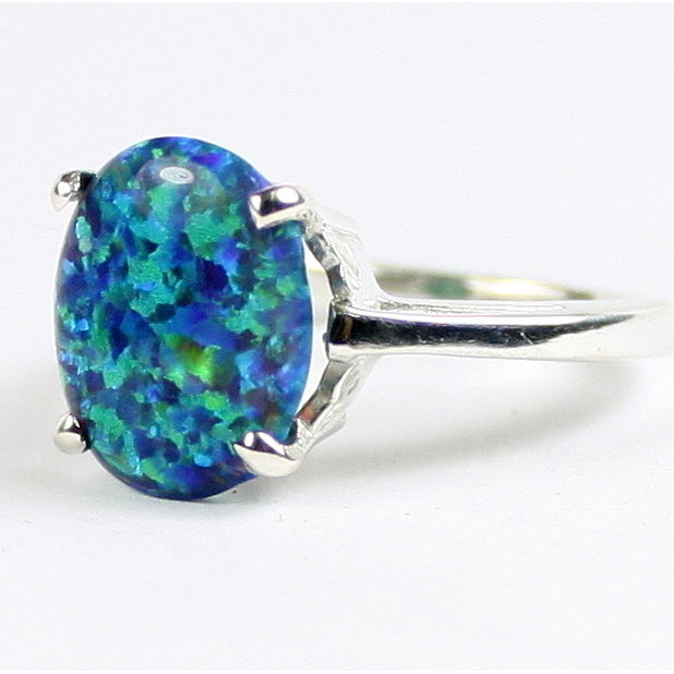 Sterling Silver Ladies Ring Created Blue Green Opal SR055 Image 2