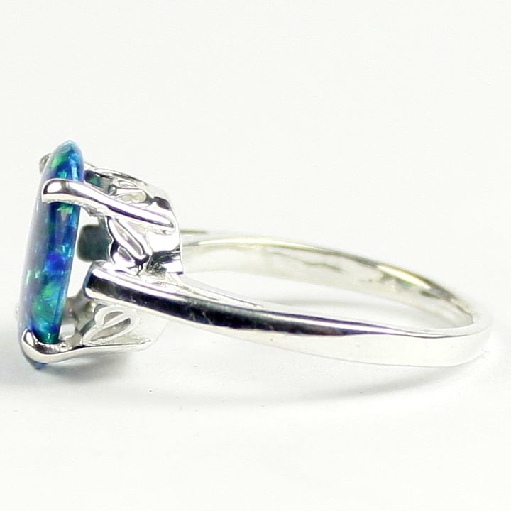 Sterling Silver Ladies Ring Created Blue Green Opal SR055 Image 3