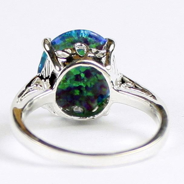 Sterling Silver Ladies Ring Created Blue Green Opal SR055 Image 4