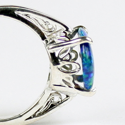 Sterling Silver Ladies Ring Created Blue Green Opal SR055 Image 4