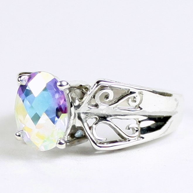 SR281 9x7mm Mercury Mist Topaz 925 Sterling Silver Ring Image 1