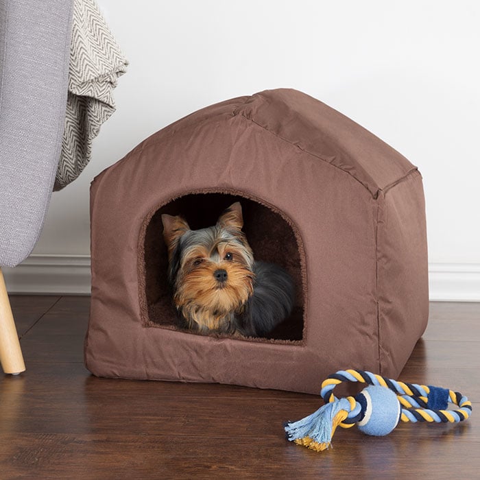 PETMAKER Cozy Cottage House Shaped Pet Bed Brown 19x18.5x17 Image 1