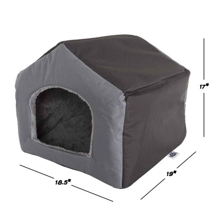 PETMAKER Cozy Cottage Pet Bed Gray 19x18.5x17 Soft Sherpa Lining Waterproof Image 4