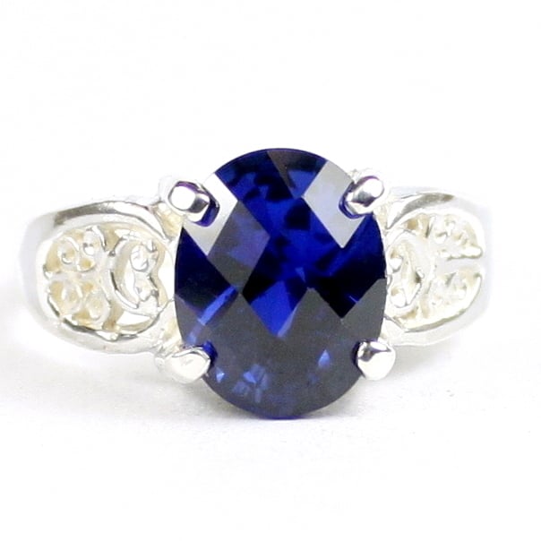 SR369 Created Blue Sapphire 925 Sterling Silver Ladies Ring Image 1