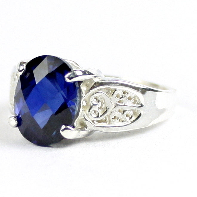 SR369 Created Blue Sapphire 925 Sterling Silver Ladies Ring Image 2