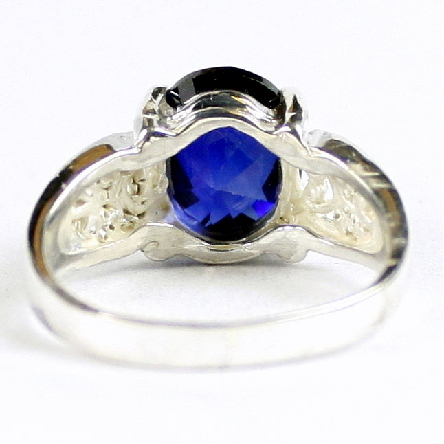 SR369 Created Blue Sapphire 925 Sterling Silver Ladies Ring Image 4