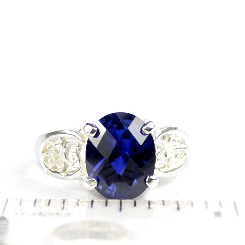 SR369 Created Blue Sapphire 925 Sterling Silver Ladies Ring Image 4