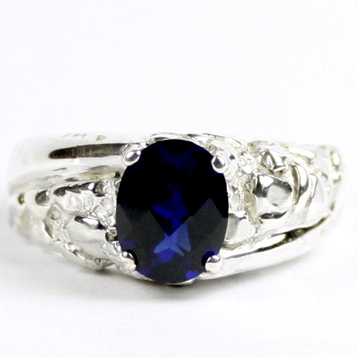 SR368Created Blue Sapphire925 Sterling Silver Mens Ring Image 1