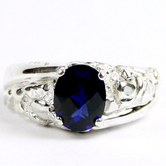 SR368 Created Blue Sapphire 925 Sterling Silver Mens Ring Image 1