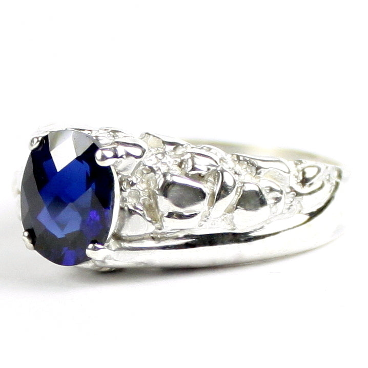 SR368Created Blue Sapphire925 Sterling Silver Mens Ring Image 2
