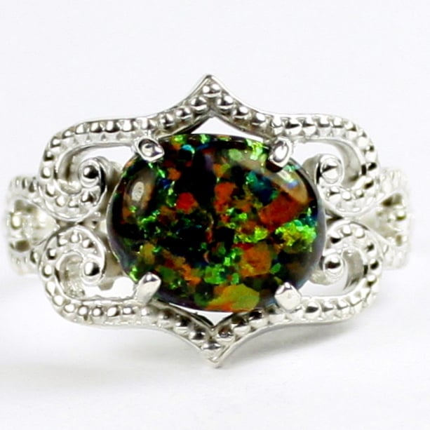 SR367 Created Black Opal 925 Sterling Silver Ring Image 1