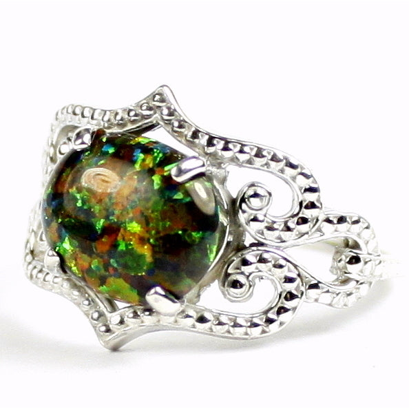 SR367 Created Black Opal 925 Sterling Silver Ring Image 2