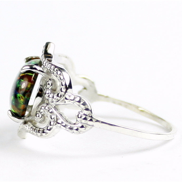 SR367 Created Black Opal 925 Sterling Silver Ring Image 3