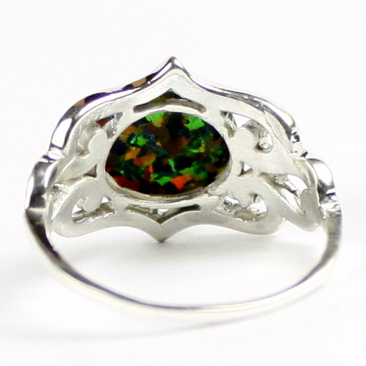 SR367 Created Black Opal 925 Sterling Silver Ring Image 4