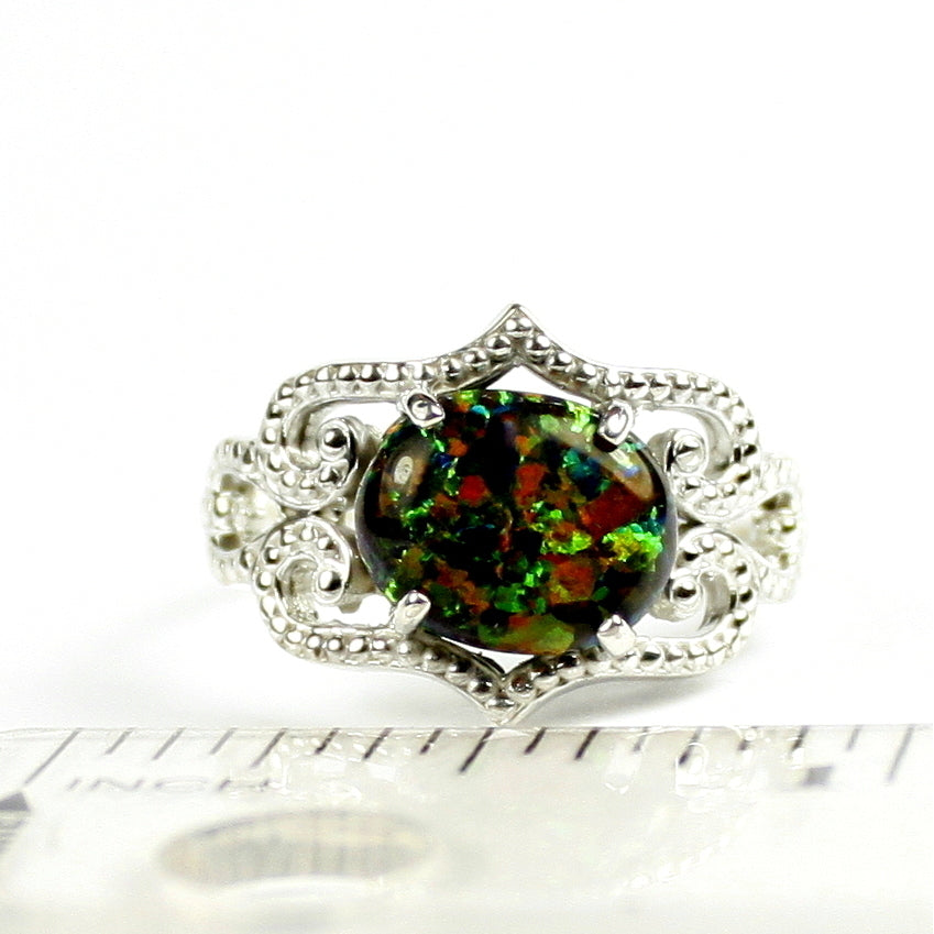 SR367 Created Black Opal 925 Sterling Silver Ring Image 4