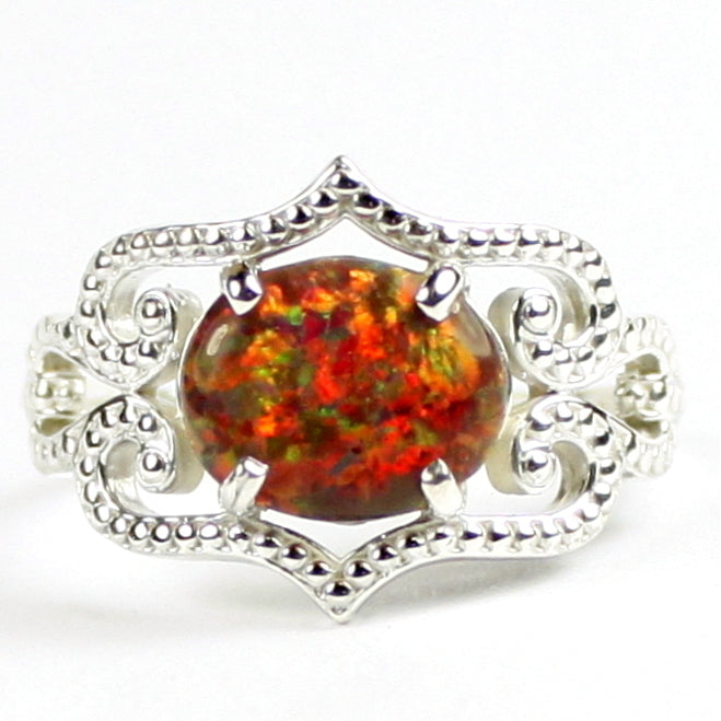 SR367 Created Red Brown Opal 925 Sterling Silver Ring Image 1