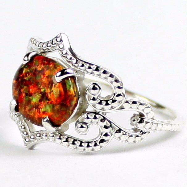 SR367 Created Red Brown Opal 925 Sterling Silver Ring Image 2