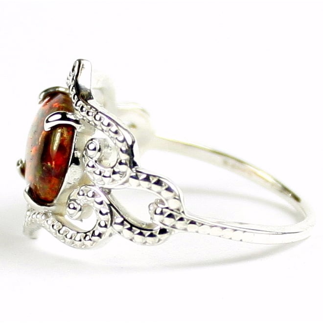 SR367 Created Red Brown Opal 925 Sterling Silver Ring Image 3