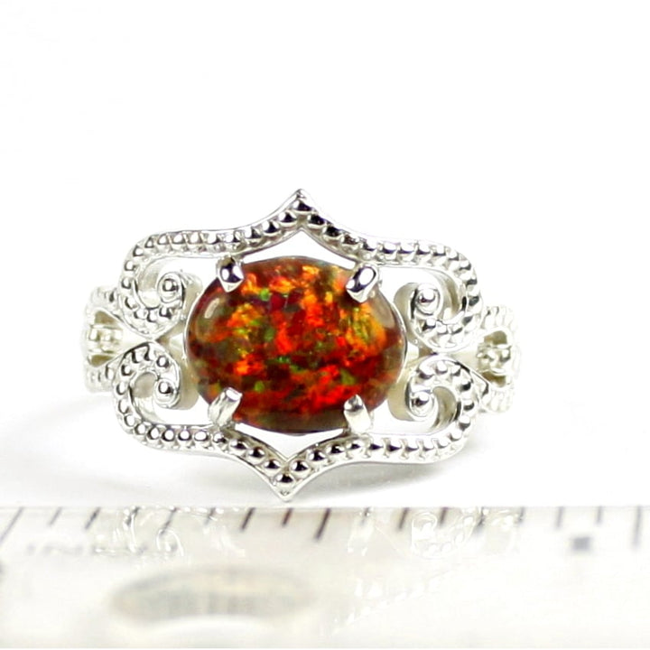 SR367 Created Red Brown Opal 925 Sterling Silver Ring Image 4