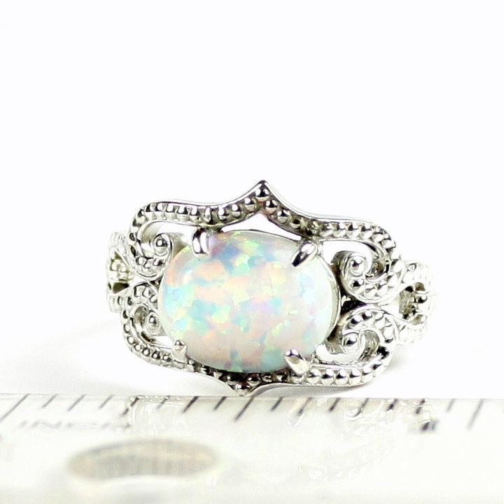 SR367 Created White Opal 925 Sterling Silver Ring Image 4