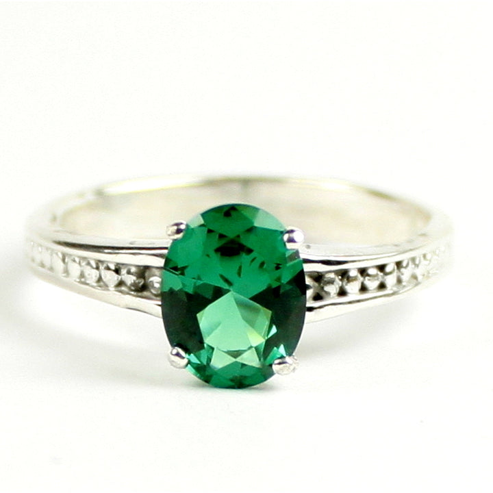 SR371 9x7mm Created Emerald 925 Sterling Silver Ring Image 1