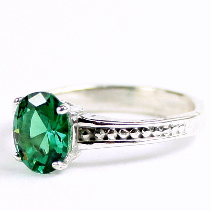 SR371 9x7mm Created Emerald 925 Sterling Silver Ring Image 2