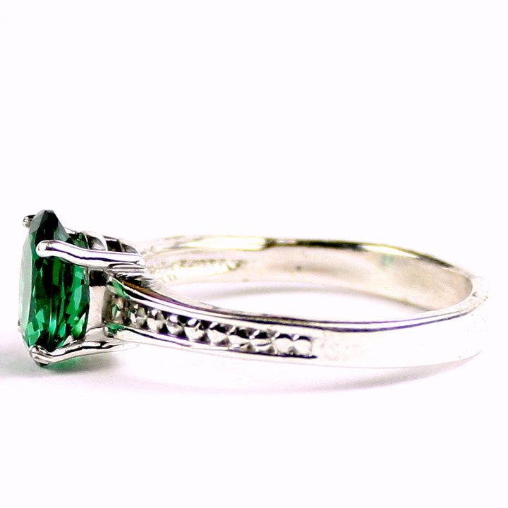 SR371 9x7mm Created Emerald 925 Sterling Silver Ring Image 3