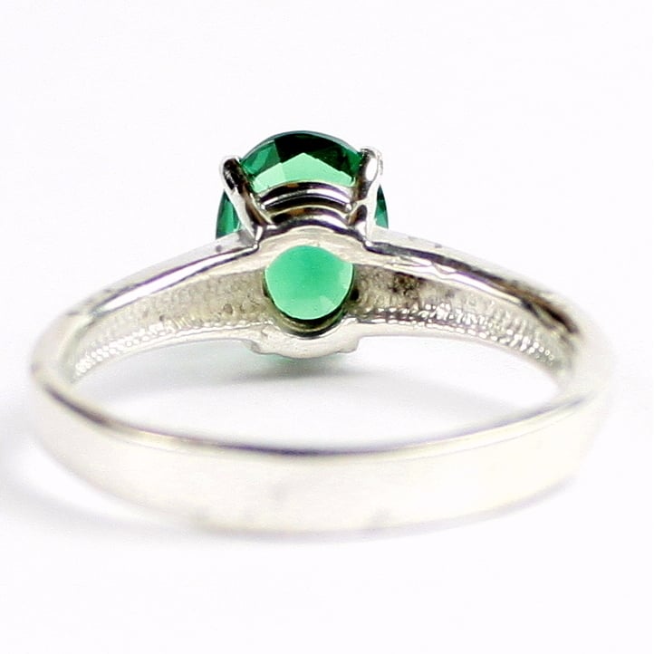 SR371 9x7mm Created Emerald 925 Sterling Silver Ring Image 4