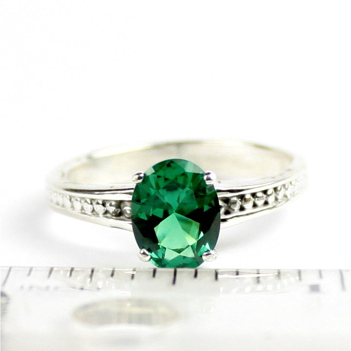 SR371 9x7mm Created Emerald 925 Sterling Silver Ring Image 4