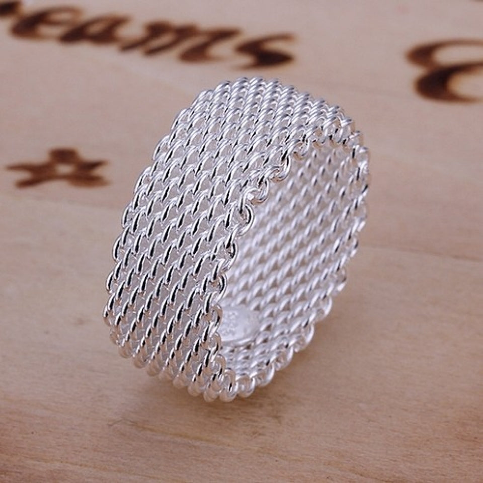 Modern Sterling Silver Woven Mesh Ring Image 1