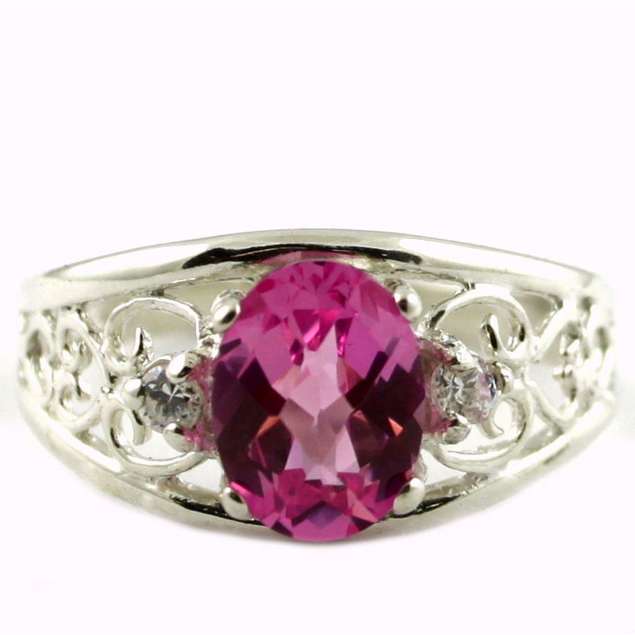 SR306 Created Pink Sapphire 925 Sterling Silver Ring Image 1