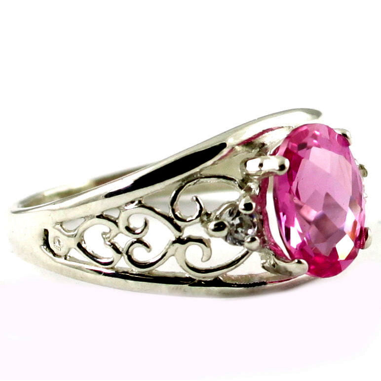 SR306 Created Pink Sapphire 925 Sterling Silver Ring Image 2