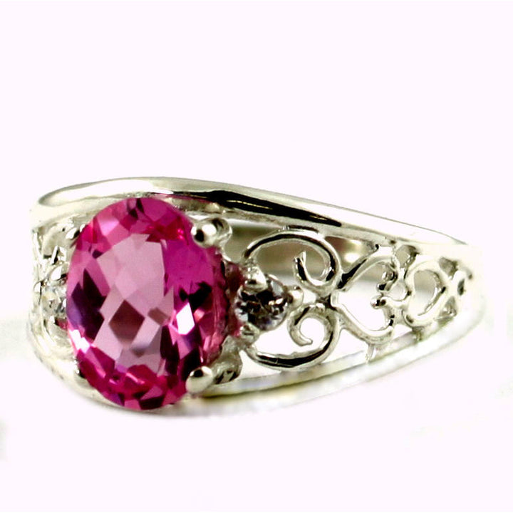 SR306 Created Pink Sapphire 925 Sterling Silver Ring Image 3