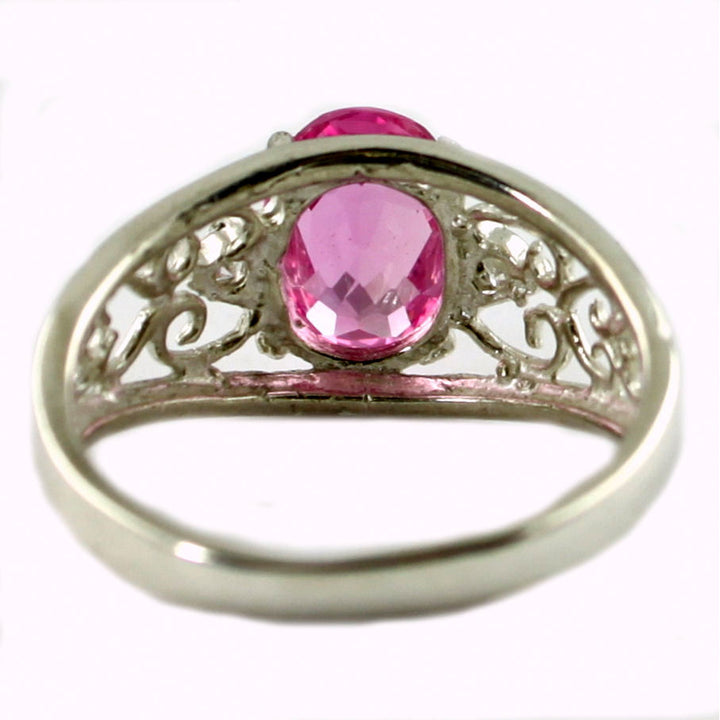 SR306 Created Pink Sapphire 925 Sterling Silver Ring Image 4